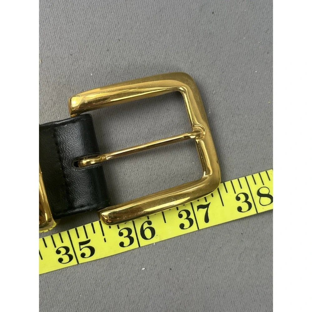 St John Black Leather Belt Women's Size Medium With Charm Gold Clasp Buckle